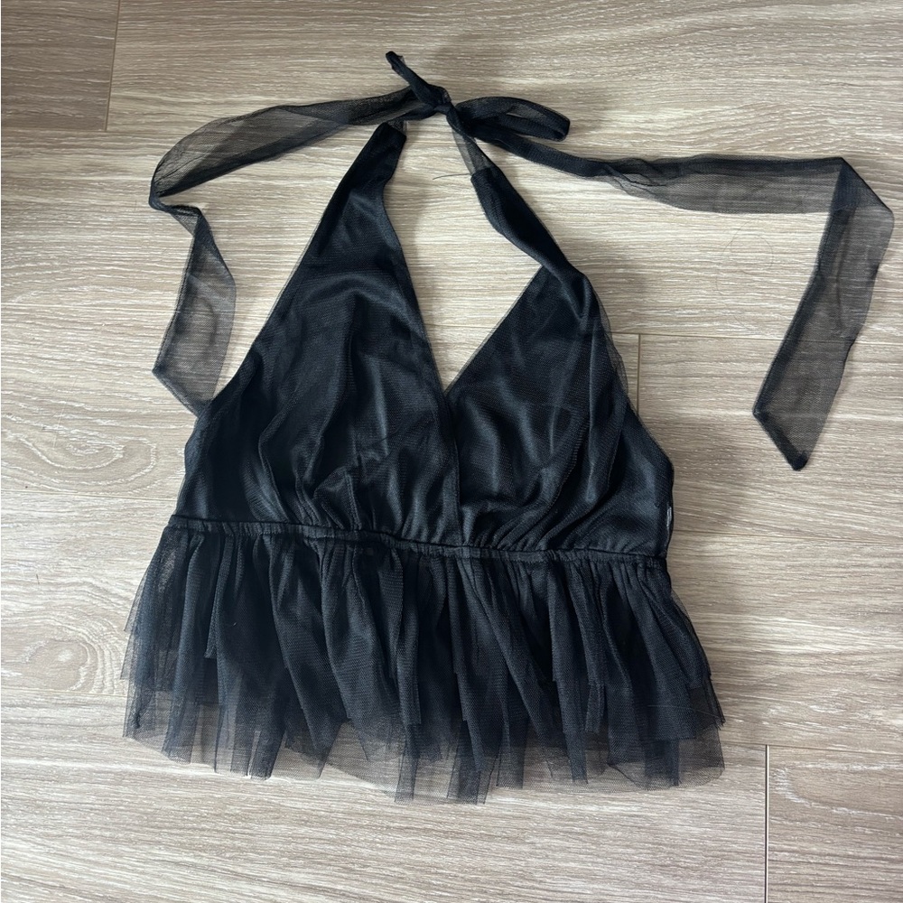 Stella Dallas Black Tulle Halter Top